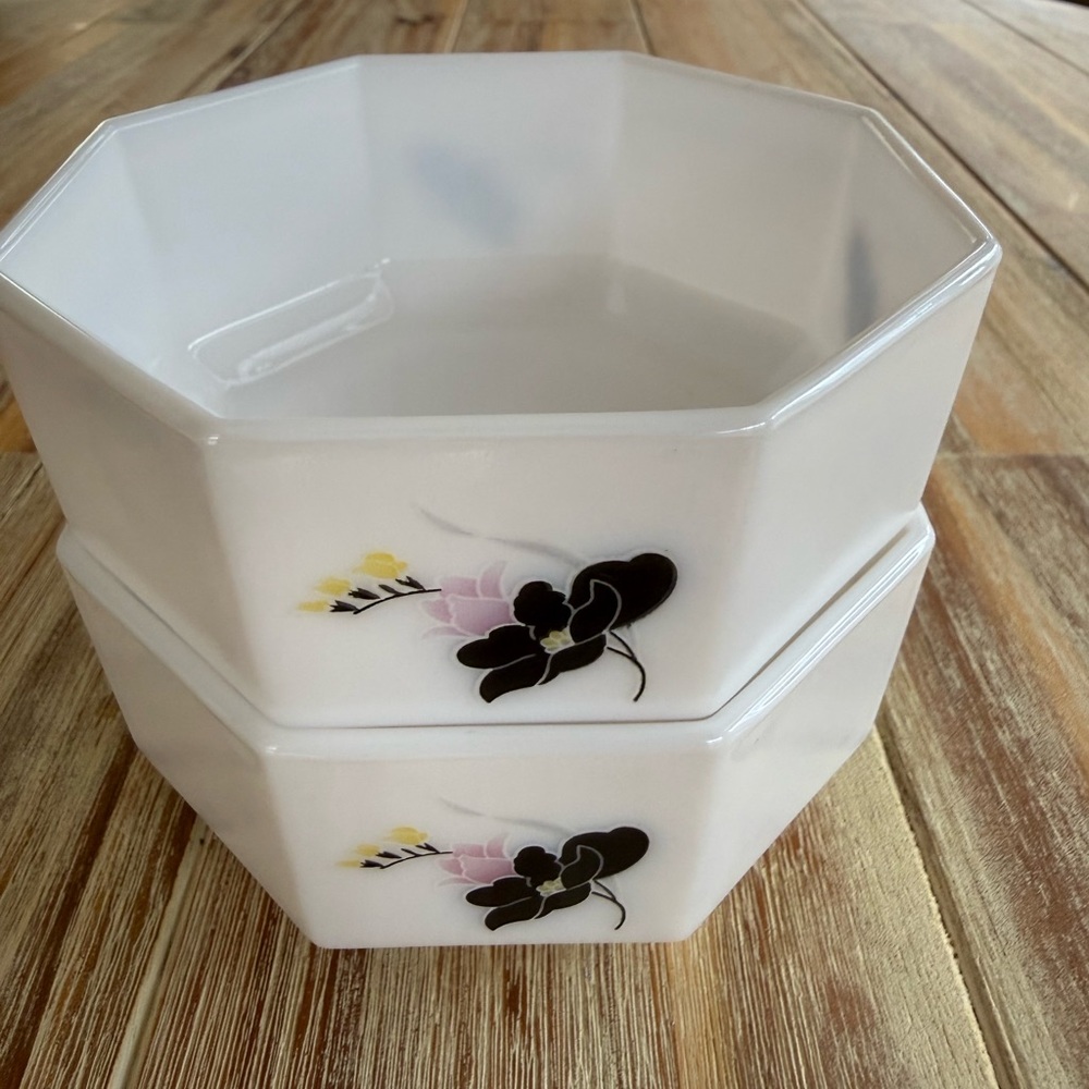 Vintage Arcopal Milk Glass Small Octagon Bowls Retro Set of Two